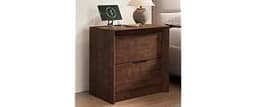 YANSNWO Walnut Nightstand with Charging Station, 23.6" Bedside Table | 2 AC Outlets & 2 USB Ports, 2" Thick Tabletop ...