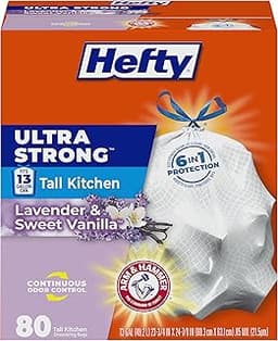 Hefty Ultra Strong 13 Gallon Trash Bags, Tall Kitchen Trash Bags 13 Gallon Size, Drawstring Closure, Continuous Odor ...