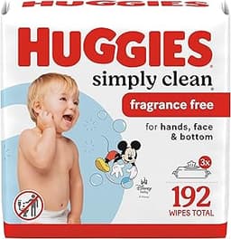 Huggies Simply Clean Unscented Baby Diaper Wipes, 3 Flip-Top Packs (192 Wipes Total), Packaging May Vary
