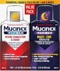 Mucinex Fast-Max & NightShift Combo Pack - Max Strength Cough & Cold Medicines For Mucus Relief, Chest Congestion, Na...