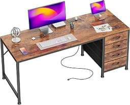 PRAISUN 55.1 Inch Computer Office Desk with Power Outelts and USB-C Port, Reversible Gaming Desk with 4 Fabric Drawer...