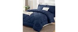 CozyLux Queen Comforter Set Navy Blue - Bed in a Bag Queen Size 7 Pieces, Luxury Soft Bed Set for All Seasons, Beddin...