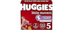 Huggies Size 5 Diapers, Little Movers Baby Diapers, Size 5 (27+ lbs), 132 Count (2 Packs of 66), Packaging May Vary