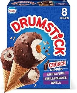 Drumstick Dipped Variety Pack, Vanilla Fudge, Vanilla Caramel, Vanilla Sundae Cone, 8 Count (Frozen)