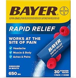 Bayer® Rapid Relief, Dissolvable Raspberry Flavor, Powder Packs with Aspirin & Caffeine, Fast Acting Headache Relief,...