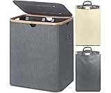 BALEINE Laundry Hamper with Lid, Tall Laundry Baskets with Bamboo Pull Handles, Large Laundry Bin with Internal Suppo...