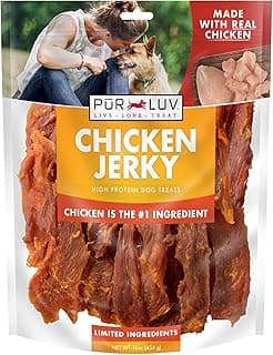 Pur Luv Chicken Jerky Dog Treats, Made with 100% Real Chicken Breast, 16 Ounces, Healthy, Easily Digestible, Long-Las...
