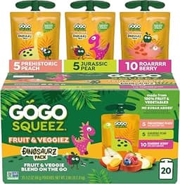 GoGo squeeZ No Sugar Added Jurassic Fruit & veggieZ Applesauce, 20 Count