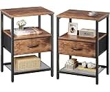 Huuger Nightstand Set of 2, Night Stand with Fabric Drawer, Mesh Shelf | Side Table with Storage, Fabric Drawer Dress...