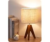 EDISHINE Tripod Table Lamp, Small Cute Bedside Lamp with Linen Beige Lampshade, Nightstand Lamp for Nursery, Bedroom,...