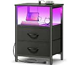 Huuger Night Stand with Charger Station and LED Lights, 2 Drawer Nightstand | Bed Side Table with Open ShelfEnd Table...