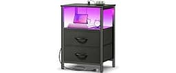 Huuger Night Stand with Charger Station and LED Lights, 2 Drawer Nightstand | Bed Side Table with Open ShelfEnd Table...