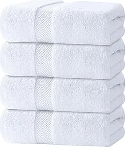 White Classic Luxury Bath Towels Set of 4 Large - 700 GSM Turkish Cotton Ultra Soft Bath Towels 27x54 | Highly Absorb...