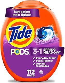 Tide PODS laundry detergent pacs, 3-in-1 Stain Remover, Odor Fighter, Color Protector, 112 Count, HE compatible, Spri...