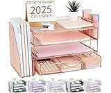 gianotter Desk Organizers and Accessories with File Holder, 4-Tier Desk Accessories & Workspace Organizers with Drawe...