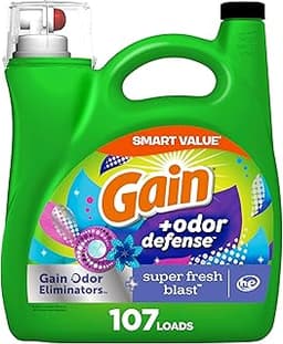 Gain + Odor Defense Liquid Laundry Detergent, Super Fresh Blast Scent, 107 Loads, HE Compatible Washing Soap (Packagi...
