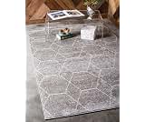 Unique Loom Trellis Frieze Collection Area Rug - Geometric (4' 1" x 6' 1", Light Gray/ Ivory)