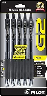 PILOT G2 Pens, 0.7mm, Black Ink, 5-Pack