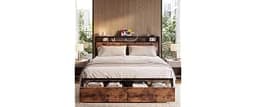 LIKIMIO Queen Bed Frame with Headboard, 2 Drawers and Charging Station | Platform Bed with Storage Headboard, No Box ...