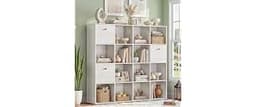 16 Cube Storage Organizer, White Bookcase with 2 Fabric Drawers, Freestanding Book Shelf for Bedroom Living Room, Off...
