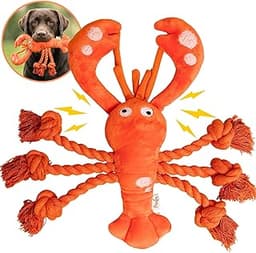 Large Squeaky Dog Toys, Tough Plush Lobster with Rope Tug of War for Puppy, Small, Medium, Large Dogs, Interactive St...