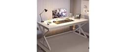 IBF Modern White Computer Desk, Industrial Long Home Office Desk for Student, Large Metal Wood Writing Study Work Des...