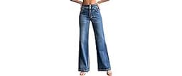 roswear Women's Wide Leg Jeans Casual High Waisted Stretch Baggy Loose Denim Pants