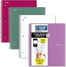 Five Star Spiral Notebook + Study App, 100 Sheets, 1 Subject, College Ruled Paper, Fights Ink Bleed, Water Resistant ...