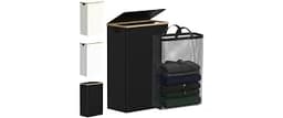 efluky Slim Laundry Hamper with Lid and Removable Bag, 75L Black | Narrow Laundry Basket with Bamboo Handles, Skinny ...
