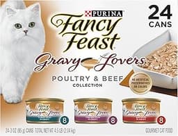 Purina Fancy Feast Gravy Lovers, Poultry & Beef Wet Cat Food, 3oz, 24-Pack | Variety Pack, grilled gourmet texture ma...