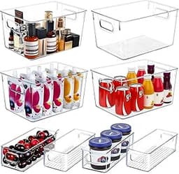 SKTEET Set of 8 Clear Plastic Storage Bins, 4 Large and 4 Small Stackable Storage Containers for Pantry Organization ...