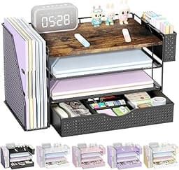gianotter Wood Desk Organizers and Accessories with File Holder, 4-Tier Desk Accessories & Workspace Organizers with ...