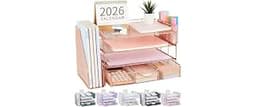 gianotter Desk Organizers and Accessories with File Holder, 4-Tier Desk Accessories & Workspace Organizers with Drawe...
