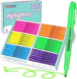 Highlighters Bulk 150 Pack–6 Assorted Colors No Bleed Chisel Tip High lighter Marker Set for School,Office,Bible,Stud...