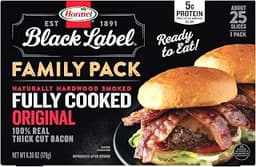 HORMEL BLACK LABEL Fully Cooked Bacon, Thick Cut Bacon, 6.3oz, Family Pack