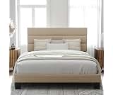 Allewie Queen Size Platform Bed Frame with Fabric Upholstered Headboard and Wooden Slats Support, Fully Upholstered M...