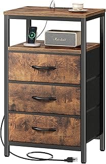 Huuger Nightstand with Charging Station, 27.6 Inch Bedside Table,Side Table