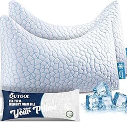 QUTOOL Side Sleeper Pillow for Adults, Adjustable Crescent Pillow with Shredded Memory Foam, Double-Sided Cooling Cov...