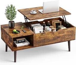 OLIXIS Wooden Coffee Table, Lift Top Coffee Table with Large Hidden Compartment and Ample Storage Shelf, Lift Tableto...