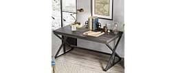 IBF 60 Inch Long Office Desk, Modern Metal Wooden Grey Writing Study Computer Desk for Bedroom, Farmhouse Big Simple ...