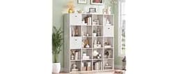 Odeekea 20 Cube Organizer Shelf, White Bookshelf with 3 Fabric Storage Bins, Storage Book Shelf, Freestanding Bookcas...
