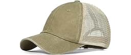 Croogo Men's Adjustable Mesh Back Cap Curved Bill Snapback Mesh Baseball Cap Retro Washed Trucker Cap Breathable Sun Hat