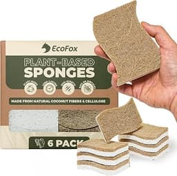 Plant-Based Kitchen Sponges (6 Pack) | USDA Biobased Certified | FSC & PETA Approved | Natural Cellulose & Coconut Sc...