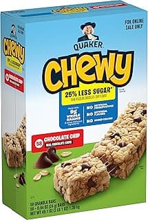 Quaker Chewy Lower Sugar Granola Bars, Chocolate Chip, 58 Count