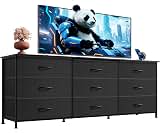 WLIVE Dresser TV Stand for 75'' TV, 9 Fabric Drawers of Wide Dresser, Black | Dresser for Bedroom with Steel Frame, C...