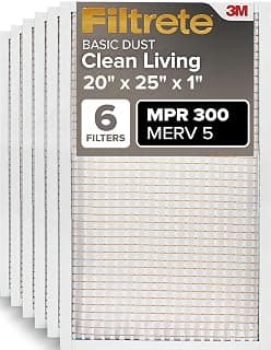 Filtrete 20x25x1 Air Filter MERV 5, 6-Pack AC Furnace HVAC Filters for Home, MPR 300 Basic Dust Defense, Pleated Elec...