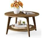 VASAGLE Round Coffee Table, 2-Tier Center Table with Storage, Tapered Legs | Curved Transitions, Easy Assembly, for L...