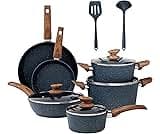 DisDelight Induction Pots and Pans Set Non Stick, Nonstick Granite Kitchen Cookware Sets, Blue Cooking Pans, PFOA & P...