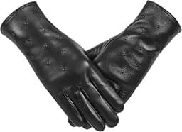 Winter Womens Leather Gloves, Warm Wool Lining Finger Touchscreen Texting