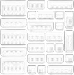 Vtopmart 25 PCS Clear Plastic Drawer Organizers Set, 4-Size Versatile Bathroom and Vanity Drawer Organizer Trays, Sto...